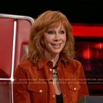 Reba’s orange suede western shirt jacket on The Voice