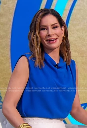 Rebecca’s blue sleeveless top on Good Morning America