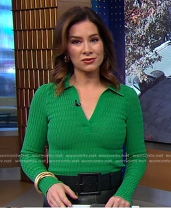 Rebecca's green textured polo top on Good Morning America