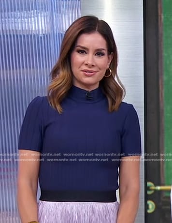 Rebecca's navy ribbed short sleeve top on Good Morning America