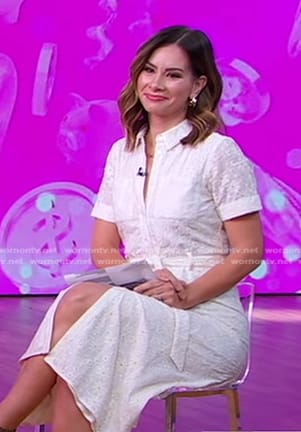 Rebecca's white floral embroidered shirtdress on Good Morning America