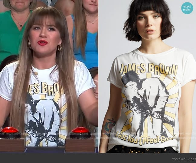 Recycled Karma James Brown I Feel Good Tee worn by Kelly Clarkson on The Kelly Clarkson Show