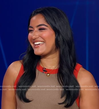 Reena’s beige ribbed sleeveless dress on Good Morning America