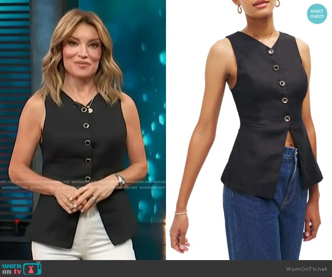 Reformation Aspen Sleeveless Linen Top worn by Kit Hoover on Access Hollywood