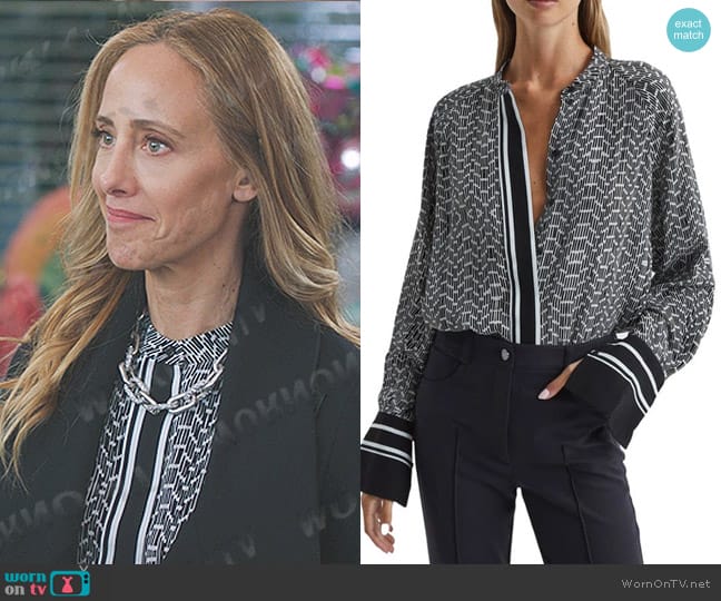 Reiss Ivy Monogrammed & Striped Blouse in Navy worn by Teddy Altman (Kim Raver) on Greys Anatomy