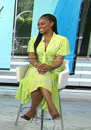 Rhea Williams’ yellow floral ruched dress on Today