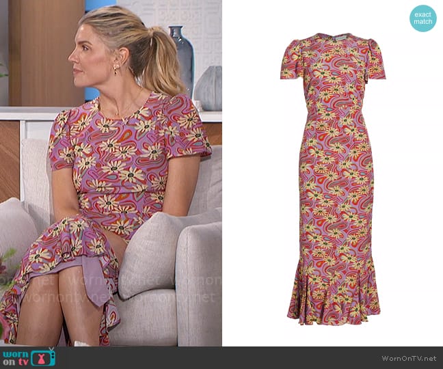 Rhode Lulani Dress in Pink Floral Trip Mini worn by Amanda Kloots on The Talk