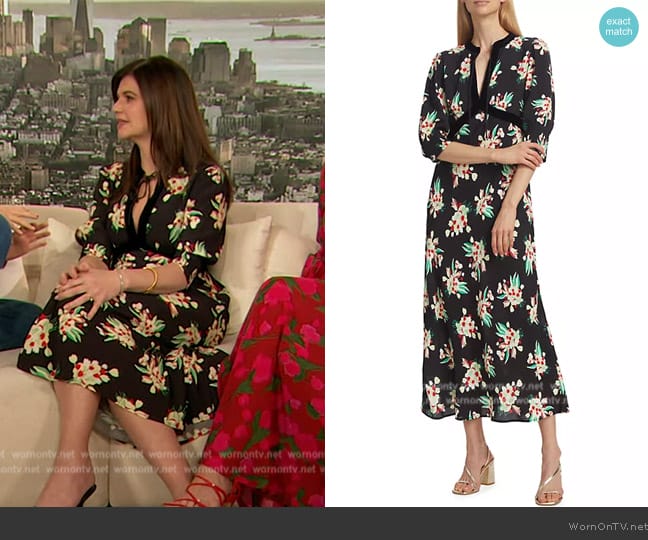 Rixo Petra Floral Keyhole Dress worn by Casey Wilson on The Drew Barrymore Show