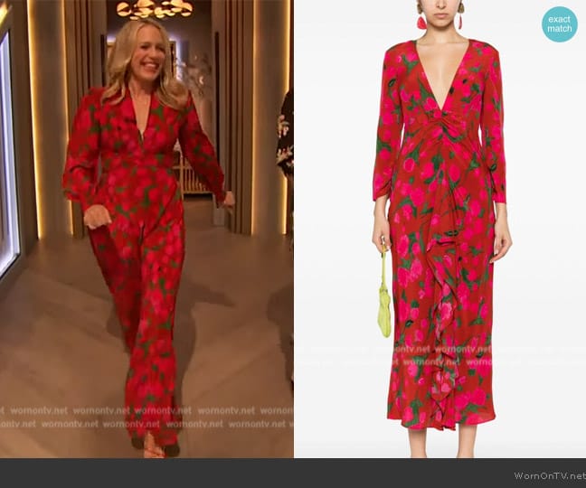 Rixo Rose silk maxi dress worn by Jessica St. Clair on The Drew Barrymore Show