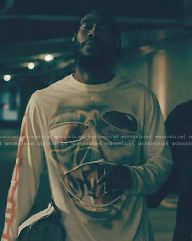 Rob's face graphic long sleeve tee on The Chi