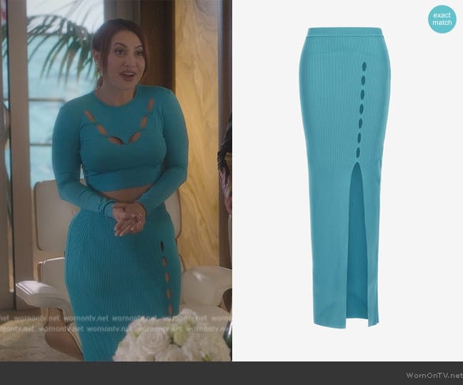 Ana’s blue cutout skirt on Grown-ish