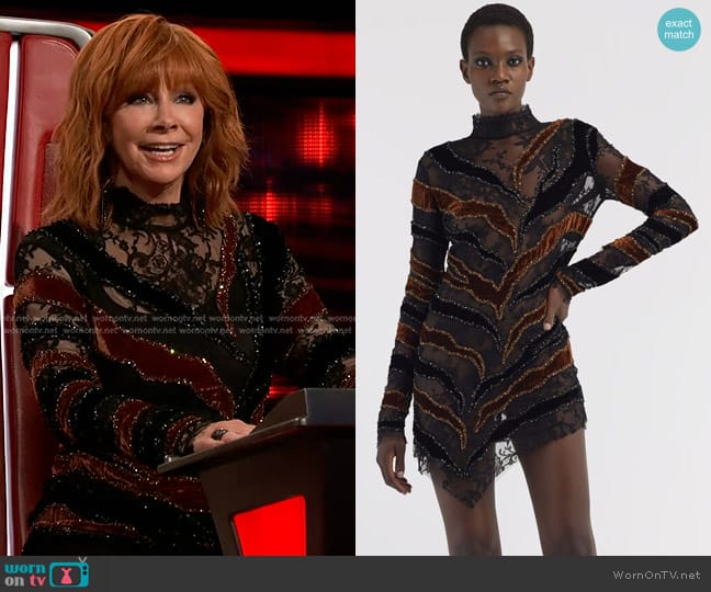 Roberto Cavalli Embroidered Dress with Inserts worn by Reba McEntire on The Voice