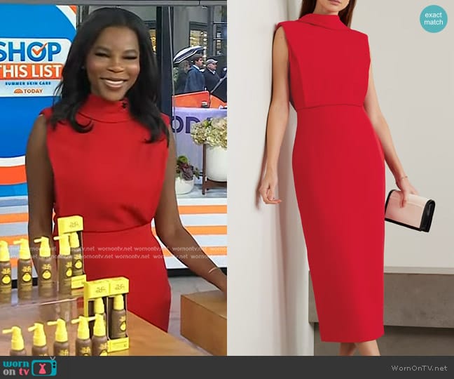 Roland Mouret Draped Cady Midi Dress worn by Dr. Michelle Henry on Today