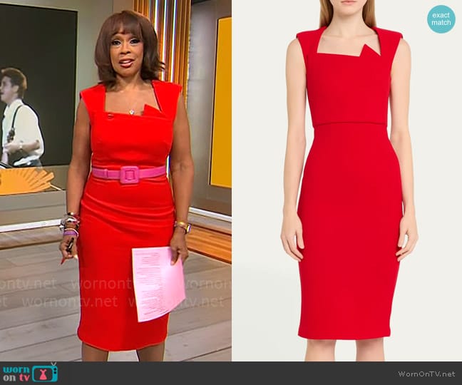 Roland Mouret Wool Crepe Asymmetric Midi Dress worn by Gayle King on CBS Mornings