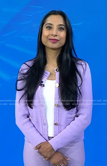 Dr. Roshini Rajapaksa’s lilac braided trim cardigan on Today