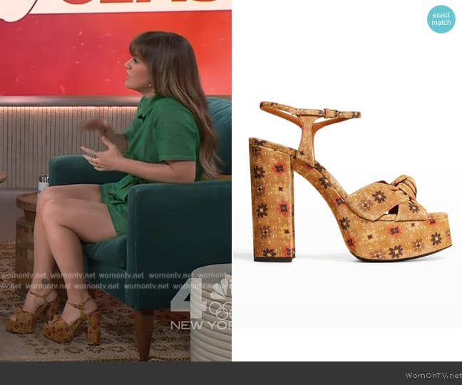 Saint Laurent Bianca 85mm Node Floral-Print Platform Sandals worn by Kelly Clarkson on The Kelly Clarkson Show