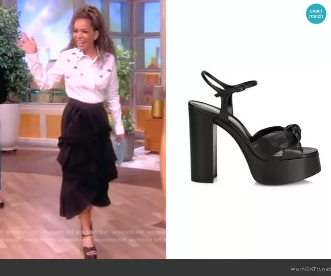 Saint Laurent Bianca Knotted Leather Platform Sandals worn by Sunny Hostin on The View