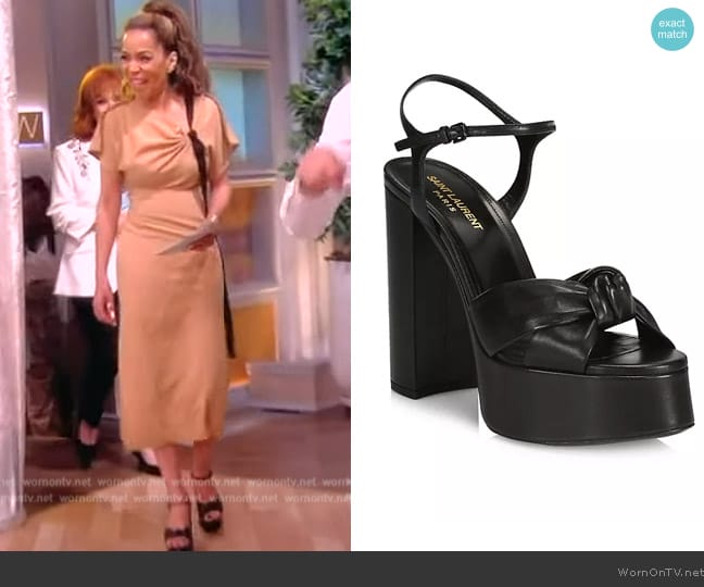 Saint LAurent Bianca Knotted Leather Platform Sandals worn by Sunny Hostin on The View