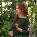 Sally’s green knit dress with slit on The Young and the Restless