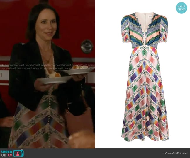 Saloni Lea Jacquard Satin Long Dress worn by Maddie Kendall (Jennifer Love Hewitt) on 9-1-1