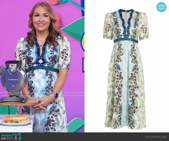 Saloni Tabitha Silk Mididress in Feather Papyrus worn by Lori Bergamotto on Good Morning America