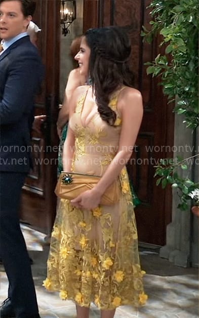 Sam's yellow floral embroidered midi dress on General Hospital