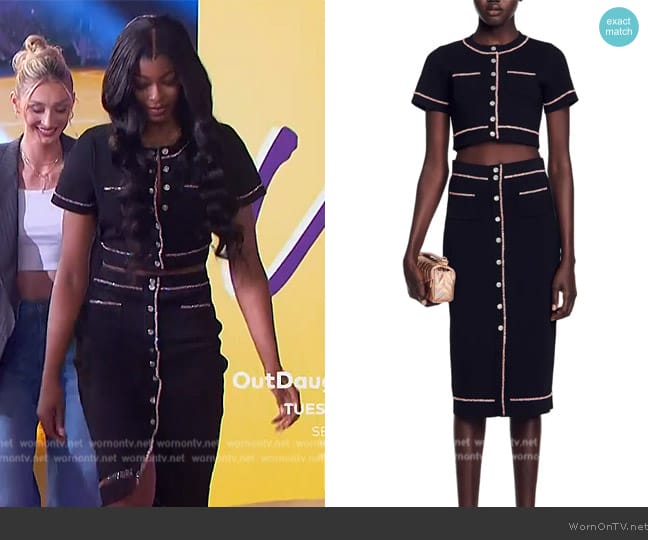 Sandro Elisa Knit Midi Pencil Skirt worn by Rickea Jackson on The Jennifer Hudson Show