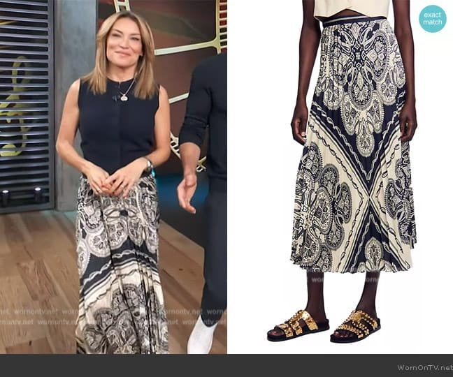 Sandro Paisley Printed Midi Skirt worn by Kit Hoover on Access Hollywood