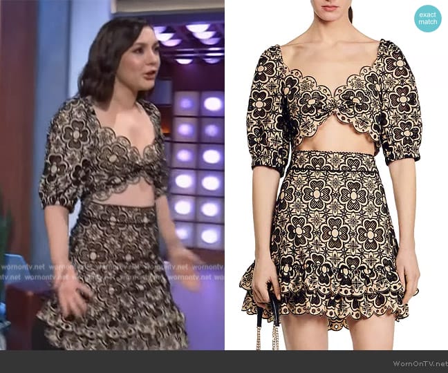 Sandro Mathie Eyelet Cropped Top worn by Hannah Marks on The Kelly Clarkson Show