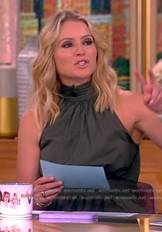 Sara’s green turtleneck smocked waist dress on The View