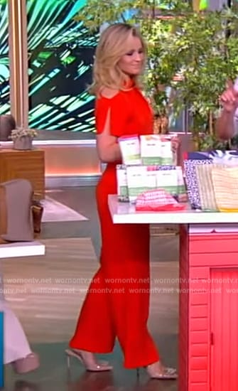 Sara's red cold shoulder jumpsuit on The View