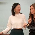 Sara Jane Ho’s navy pleated ombre skirt on The Drew Barrymore Show