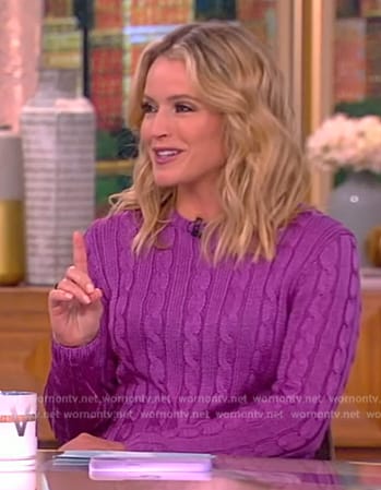 Sara's purple cable knit sweater and white pants on The View