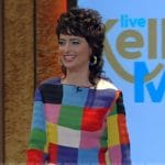 Sarah Sherman’s multicolored smocked top and skirt on Live with Kelly and Mark