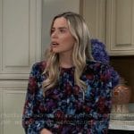 Sasha’s blue and red floral long sleeved dress on General Hospital