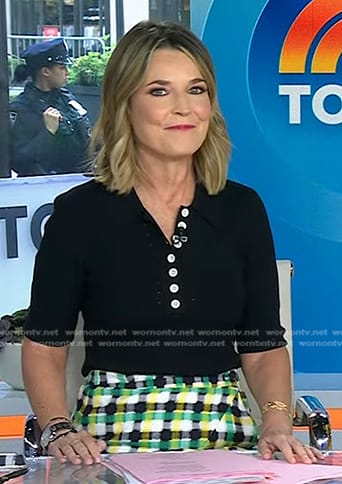 Savannah’s black polo top and plaid skirt on Today