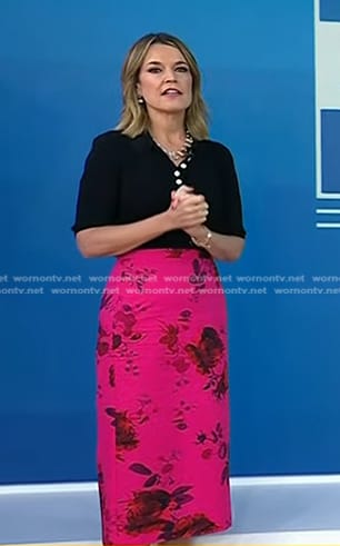 Savannah’s black top and pink floral pencil skirt on Today