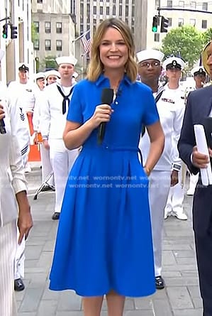 Savannah's blue belted shirtdress on Today