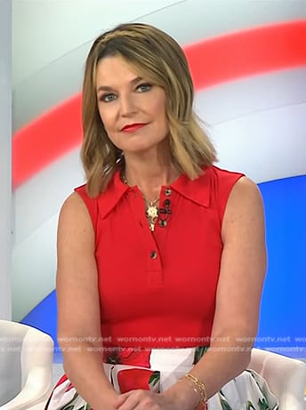 Savannah’s red sleeveless polo and floral print skirt on Today