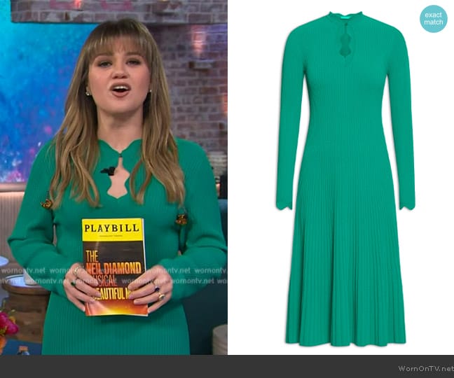 Scanlan Theodore Pleated Rib Scallop Trim Dress worn by Kelly Clarkson on The Kelly Clarkson Show