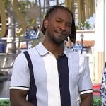 Scott’s blue stripe polo on Access Hollywood