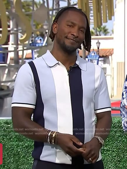 Scott's blue stripe polo on Access Hollywood