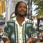 Scott’s white and green geometric print shirt on Access Hollywood