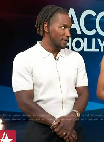 Scott's white zip front shirt on Access Hollywood