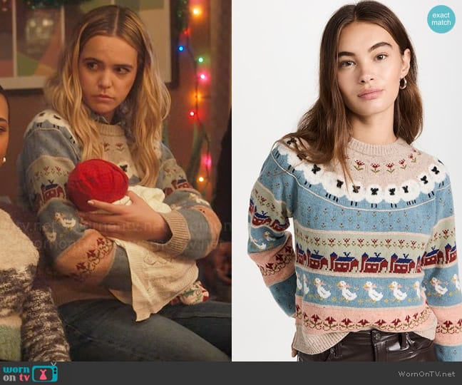 Sea Samira Sheep Knits Jacquard Sweater worn by Imogen Adams (Bailee Madison) on Pretty Little Liars Original Sin