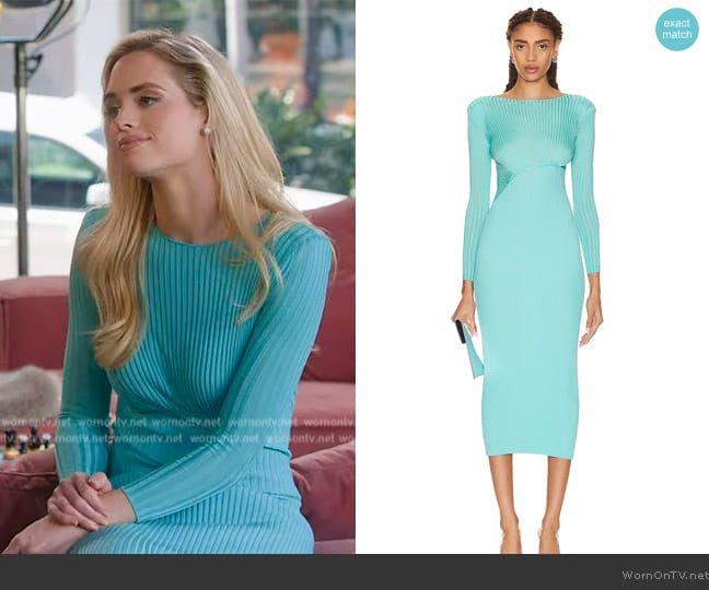 Self-Portrait Aqua Viscose Knitted Midi Dress worn by Alexandra Jarvis (Alexandra Jarvis) on Selling the OC