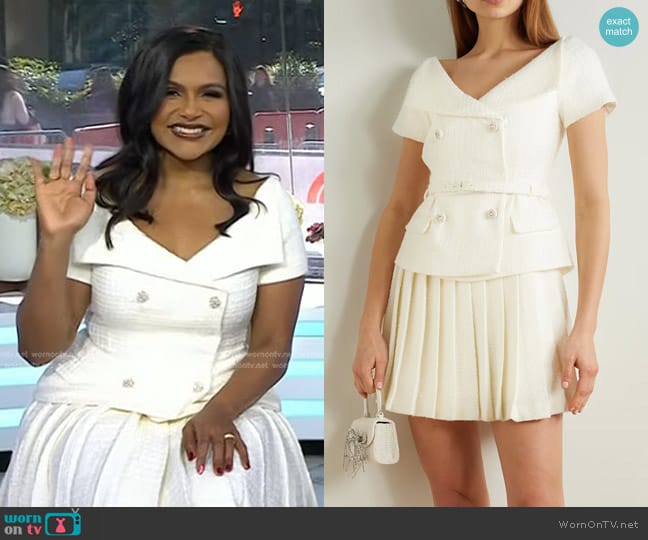 Self Portrait Embellished Bouclé Mini Dress worn by Mindy Kaling on Today