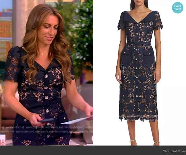 Self Portrait Belted crystal-embellished guipure lace midi dress worn by Alyssa Farah Griffin on The View