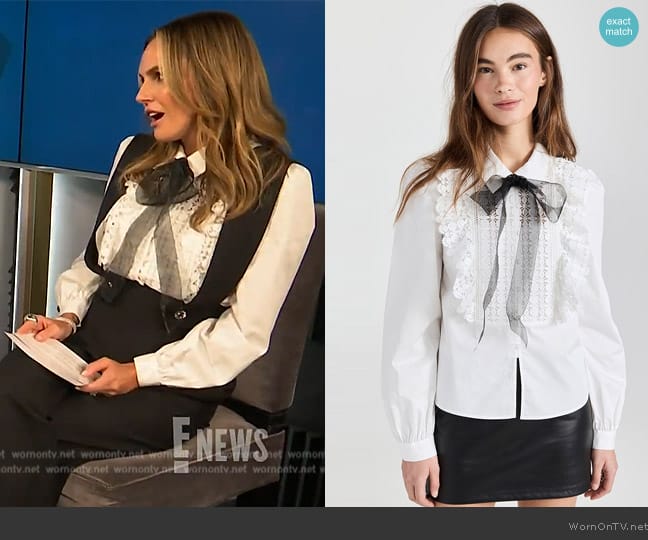 Self Portrait White Lace Bib Cotton Shirt worn by Keltie Knight on E! News