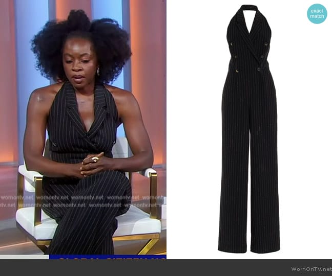 Sergio Hudson Tailored Suiting Halter Jumpsuit worn by Danai Gurira on Good Morning America